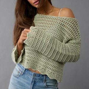 American Eagle Ballet Neck Open Knit Sweater Size XL Boho Beach